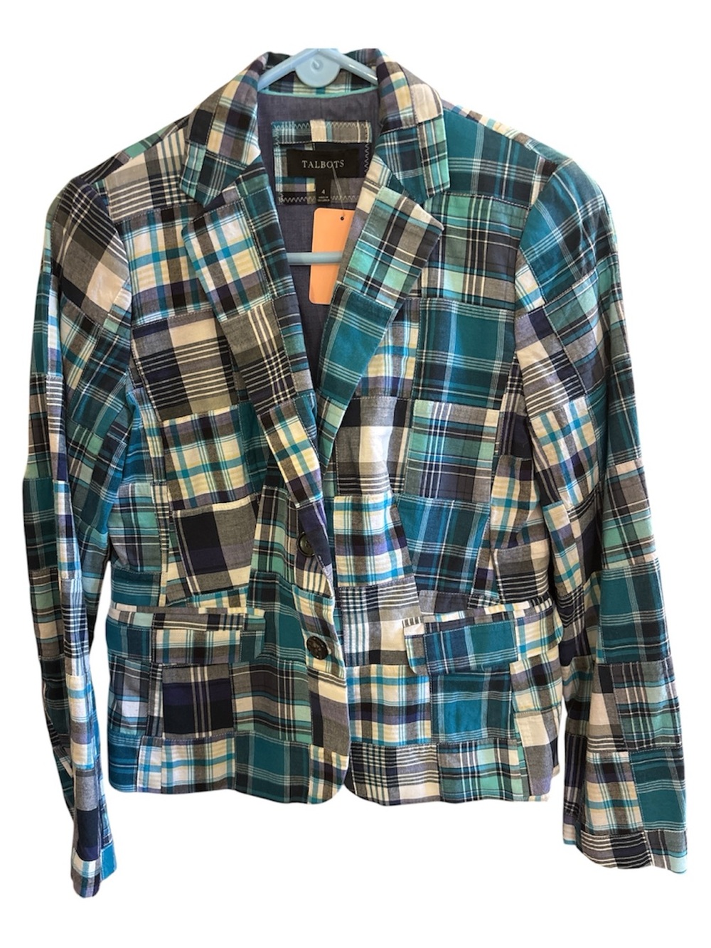Talbots Teal & Navy Plaid Cotton-Blend Blazer